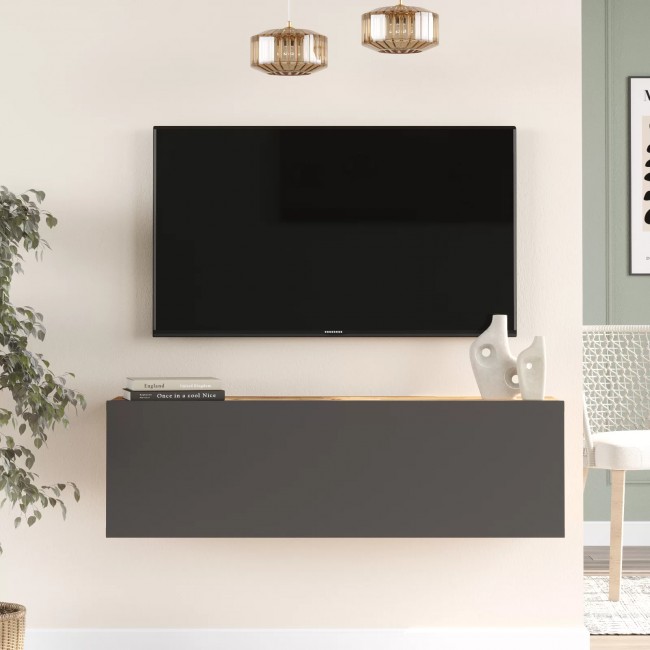 Έπιπλο τηλεόρασης επιτοίχιο "VIANA" σε χρώμα atlantic pine/ανθρακί 100x32x30