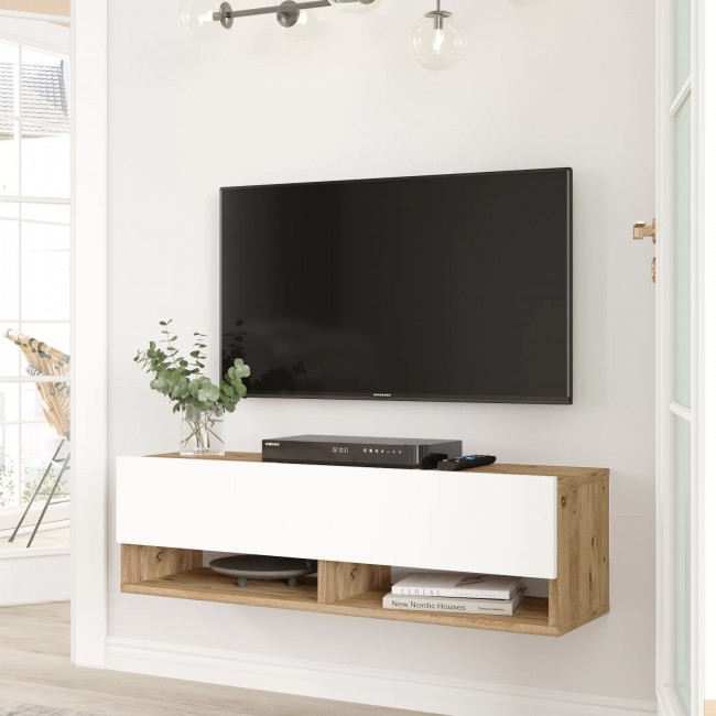 Έπιπλο τηλεόρασης επιτοίχιο "VIANA" σε χρώμα atlantic pine/λευκό 100x32x30