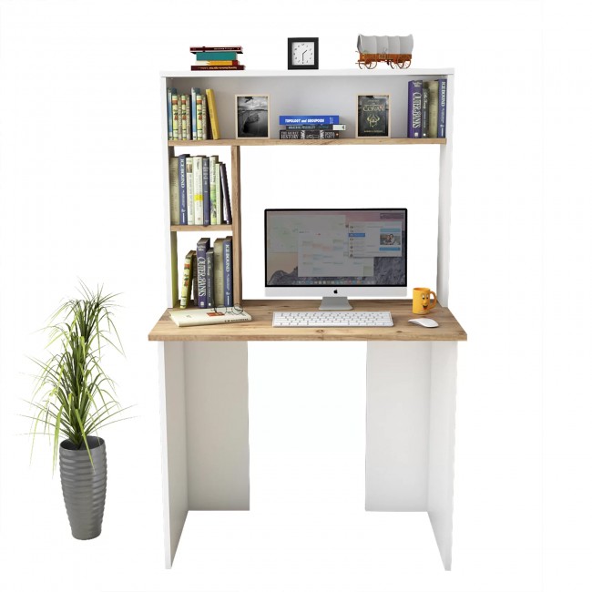 Γραφείο με ραφιέρα "VIANA" σε χρώμα atlantic pine/λευκό 90x52x148