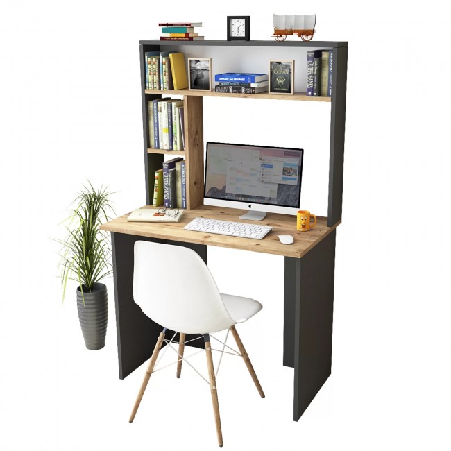 Γραφείο με ραφιέρα "VIANA" σε χρώμα atlantic pine/ανθρακί 90x52x148