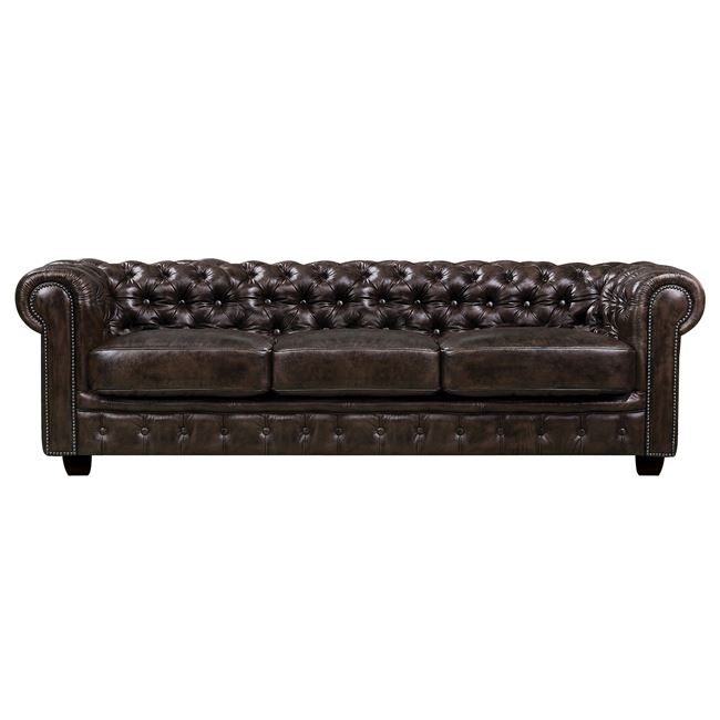 Καναπές "CHESTERFIELD" δερμάτινος σε καφέ χρώμα 241x92x74