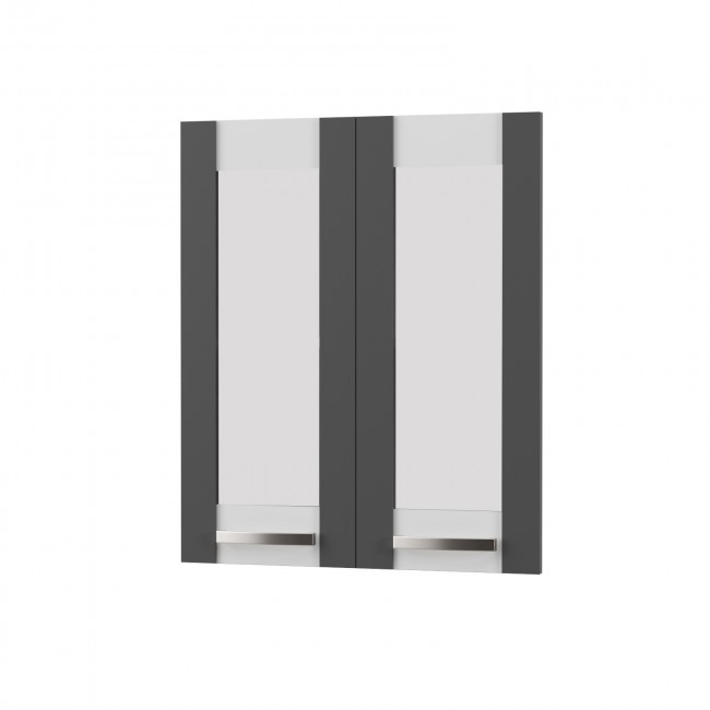 Άνω πορτάκια "CHARLOTTE" σετ 2 τμχ με τζάμι σε χρώμα γράφιτη 60x71.8x1.6