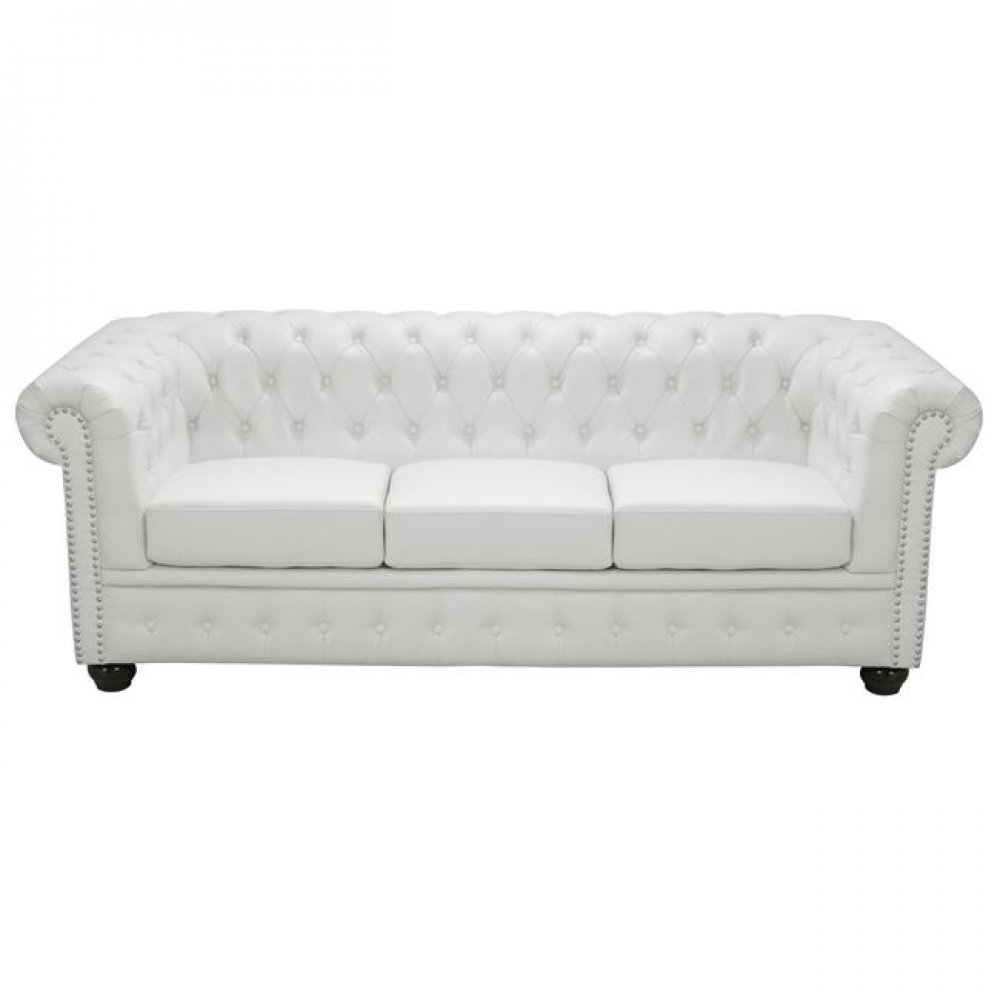 Καναπές "CHESTERFIELD" τριθέσιος PU σε χρώμα λευκό ματ 208x90x73