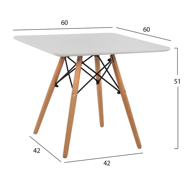 Τραπέζι "MINIMAL KID" από mdf σε χρώμα φυσικό/λευκό 60x60x51