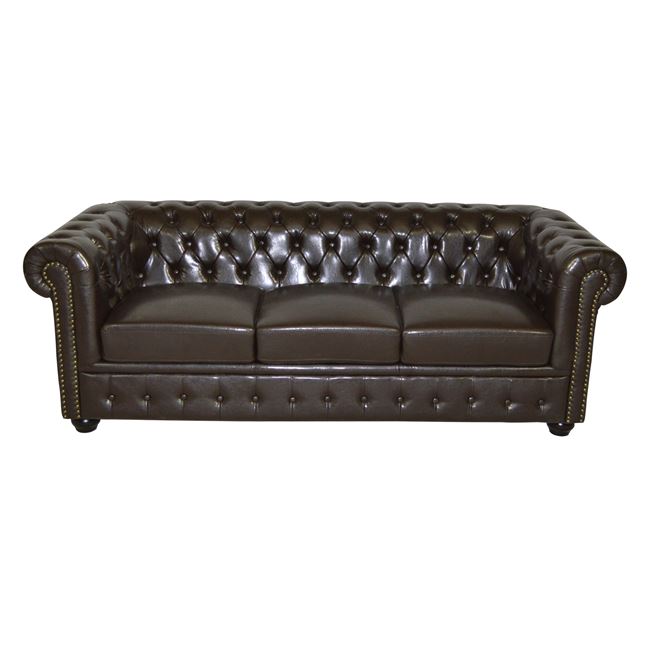 Καναπές "CHESTERFIELD" τριθέσιος από PU σε χρώμα σκούρο καφέ 208x90x73