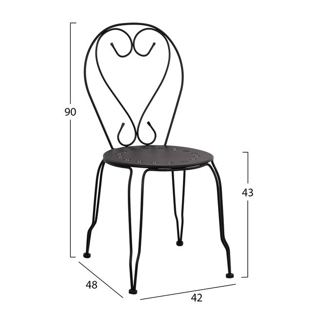 Καρέκλα "AMORE" μεταλλική σε μαύρη απόχρωση 42x48x90