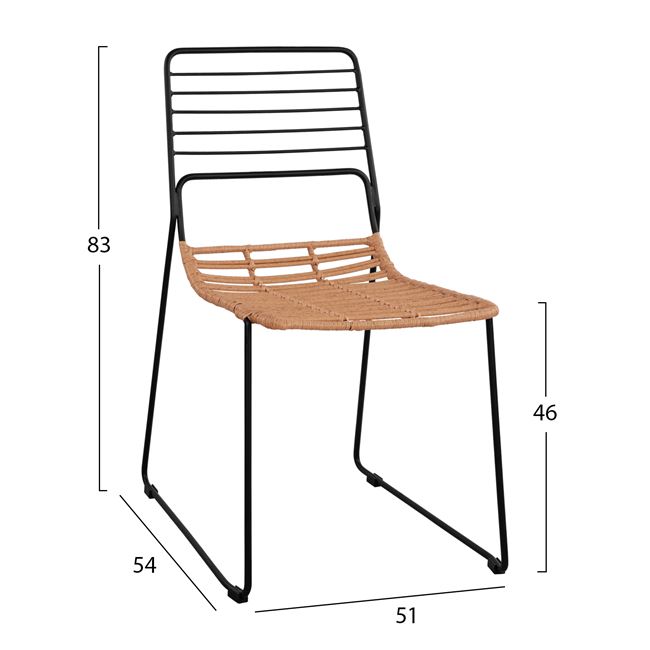 Καρέκλα "ALLEGRA" από wicker/μέταλλο σε χρώμα μπεζ/μαύρο 51x54x83