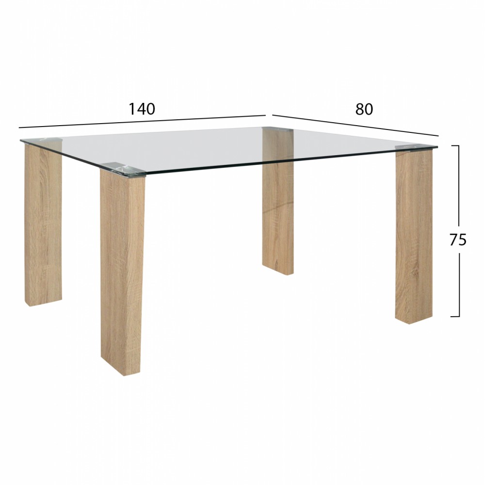 Σετ τραπεζαρίας 5τμχ από MDF/γυαλί σε sonoma/φυσικό/μπεζ χρώμα 140x80x75