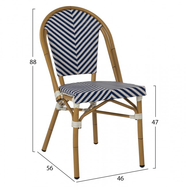 Καρέκλα "BAMBOO LOOK" από μπαμπού-textline σε φυσικό-μπλε-λευκό χρώμα 46x56x88