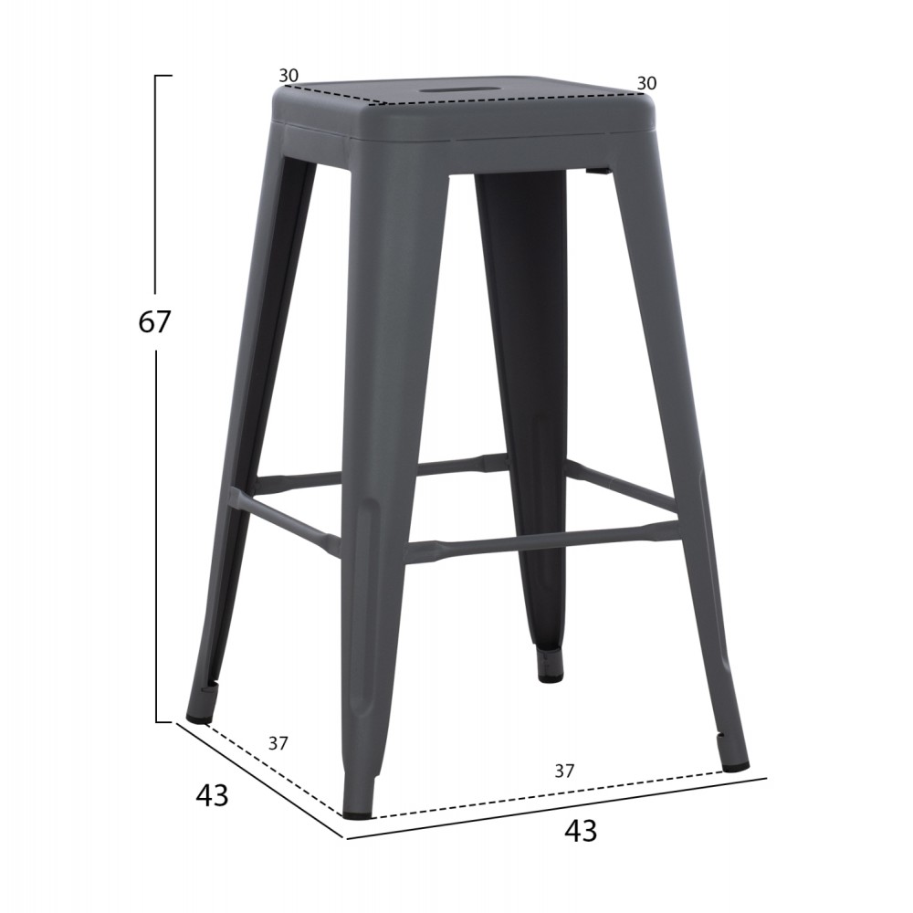 Σκαμπώ μπαρ "MELITA" από μέταλλο σε γκρι χρώμα 43x43x67