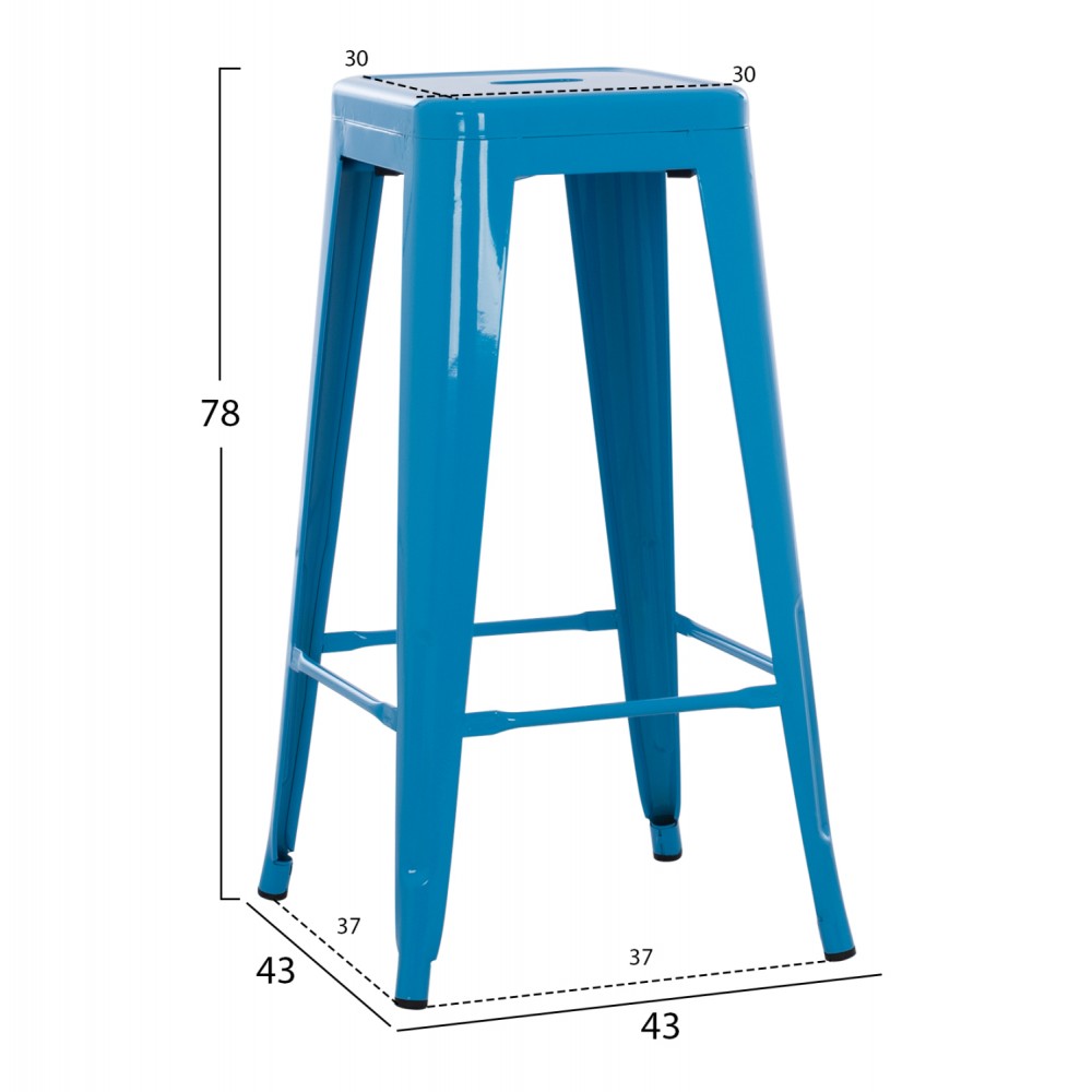 Σκαμπώ μπαρ "MELITA" από μέταλλο σε μπλε χρώμα 43x43x78