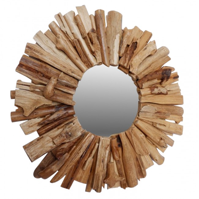 Καθρέπτης "DRIFTWOOD" από ξύλο σε φυσικό χρώμα Φ50