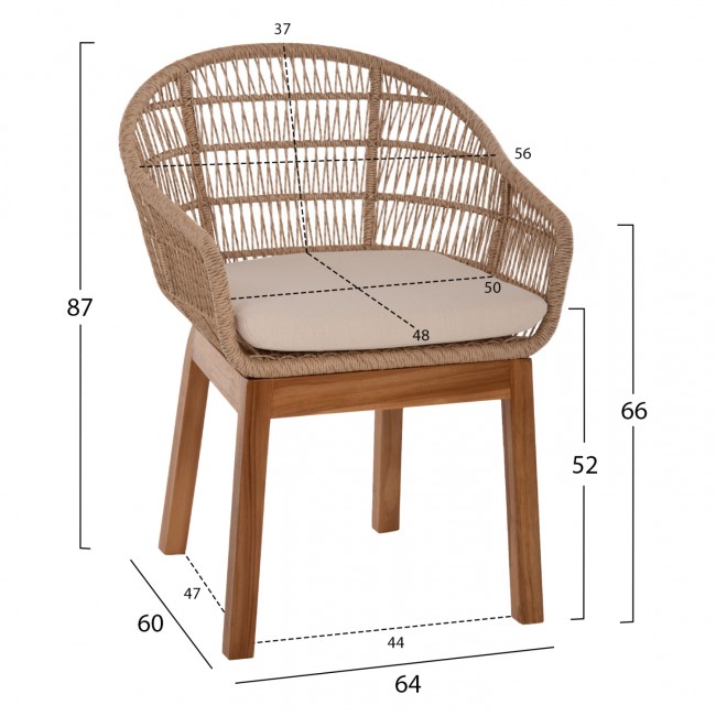 Πολυθρόνα "AMORA" από αλουμίνιο/ξύλο σε φυσικό χρώμα 64x60x87