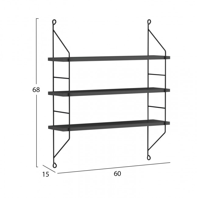 Ραφιέρα τοίχου "ACHALA" από μέταλλο σε χρώμα μαύρο 60x15x68