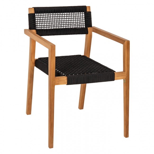 Πολυθρόνα "CHARLOTTE" από ξύλο/σχοινί σε φυσικό/μαύρο χρώμα 59x54x83