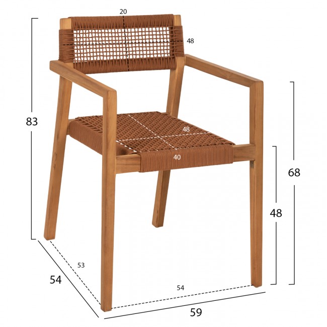Πολυθρόνα "CHARLOTTE" από ξύλο/σχοινί σε φυσικό/μπέζ χρώμα 59x54x83