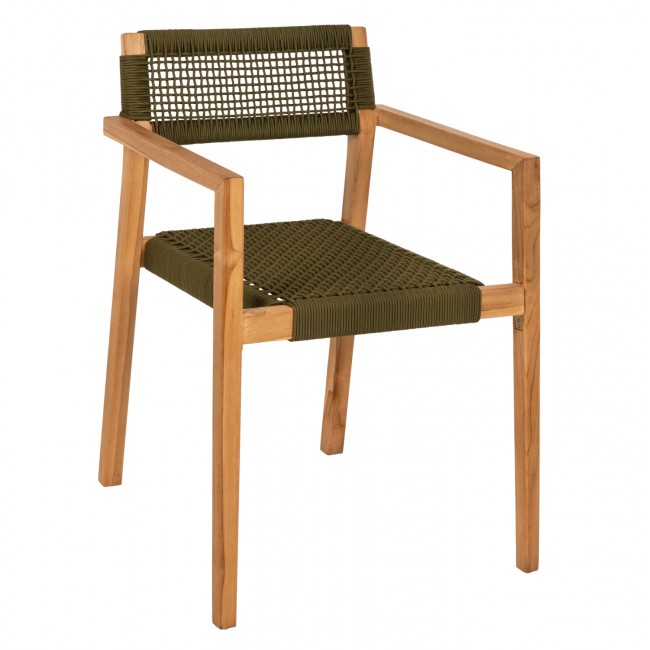 Πολυθρόνα "CHARLOTTE" από ξύλο/σχοινί σε φυσικό/πράσινο χρώμα 59x54x83