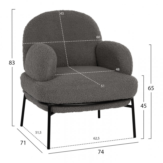 Πολυθρόνα "AGNES" από ύφασμα/μέταλλο σε χρώμα γκρί/μαύρο 74x71x83