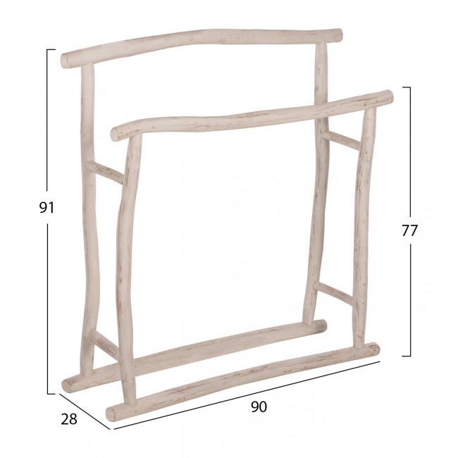 Κρεμάστρα για πέτσετες από μασίφ  σε χρώμα λεύκο 90x28x77-91