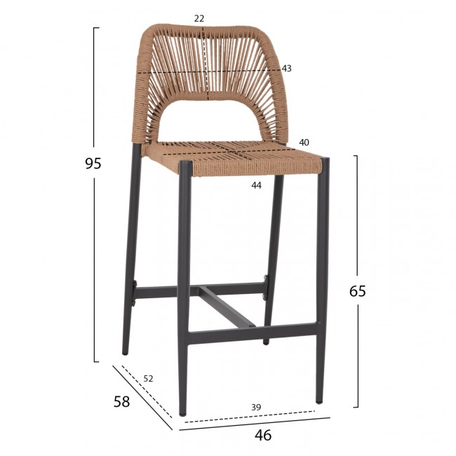 Σκαμπό από rattan σε χρώμα ανθρακί/μπεζ 46x58x95