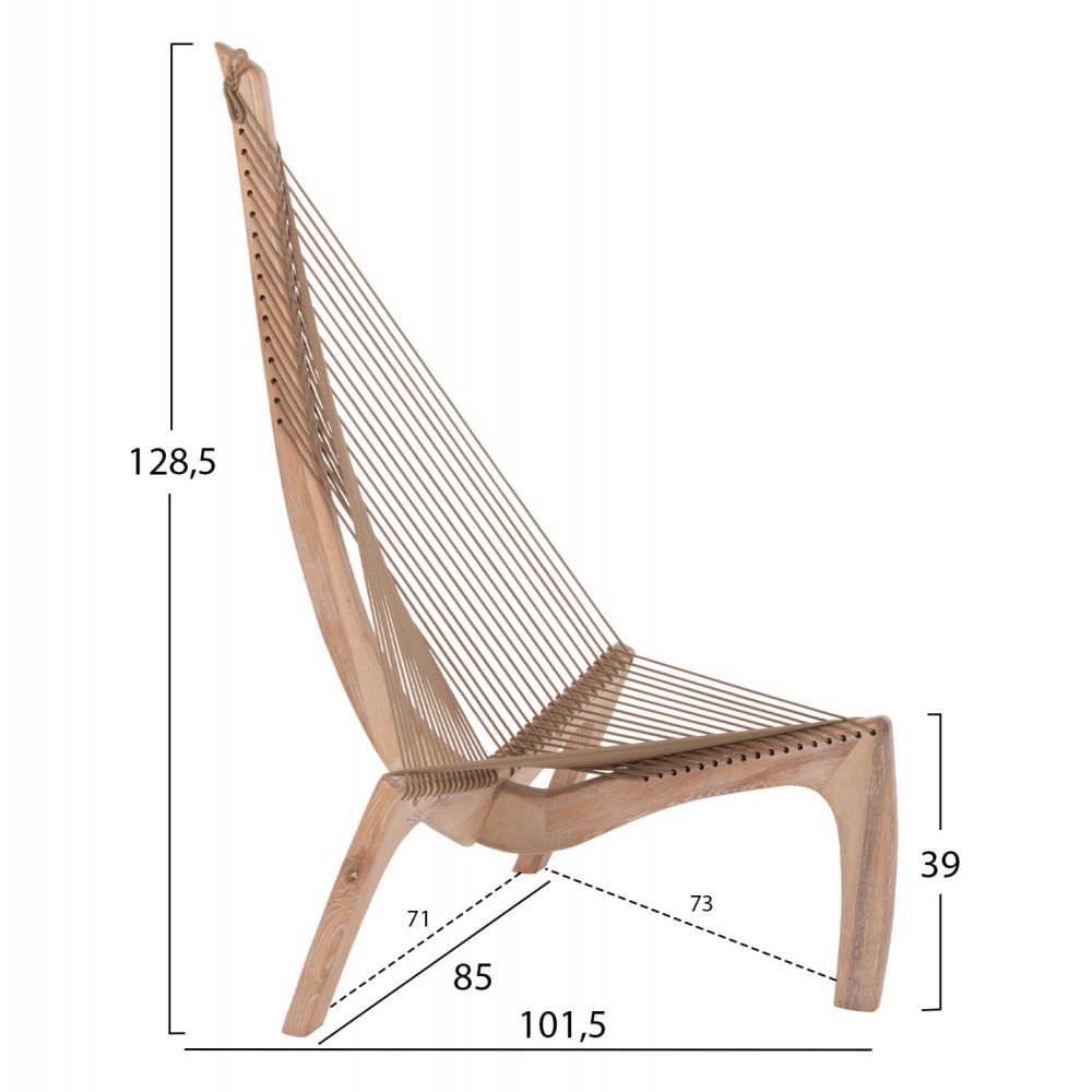 Καρέκλα "HARP" από μασίφ/σχοινί σε φυσικό χρώμα 85x101,5x128,5