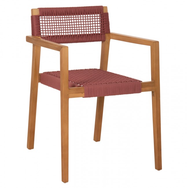 Πολυθρόνα "CHARLOTTE" από ξύλο/σχοινί σε φυσικό/ρόζ χρώμα 59x54x83