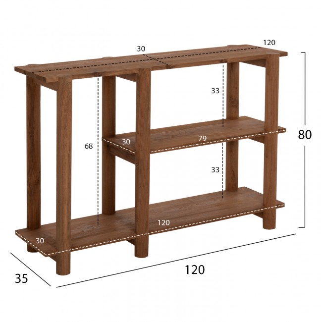 Κονσόλα "KUTAI" από ξύλο σε φυσικό χρώμα 120x35x80