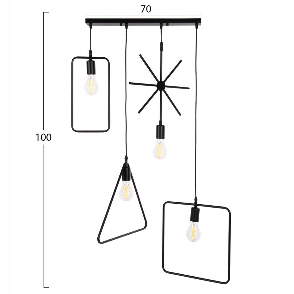 Φωτιστικό οροφής πολύφωτο από μέταλλο σε χρώμα μαύρο 70x38x106