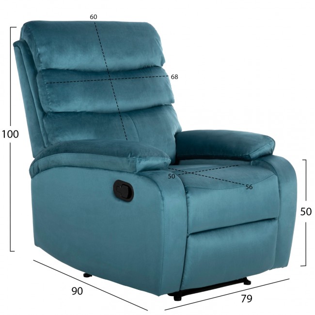 Πολυθρόνα  relax "YASUMU" από βελούδο σε χρώμα μέντας 80x93x100