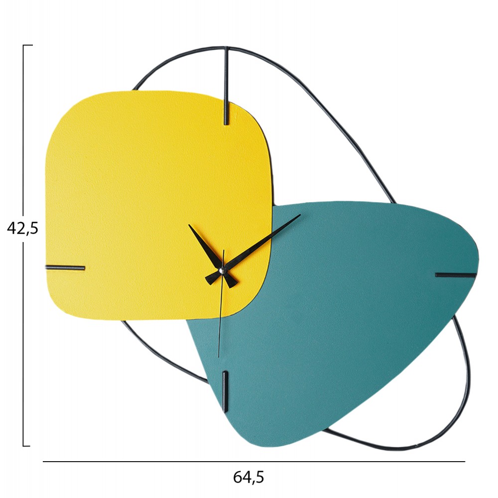 Ρολόι τοίχου από μέταλλο σε χρώμα κίτρινο/τιρκουάζ 64,5x42,5