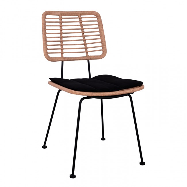 Καρέκλα "ALLEGRA" από μέταλλο/wicker σε μαύρο/μπεζ χρώμα 46x56x87
