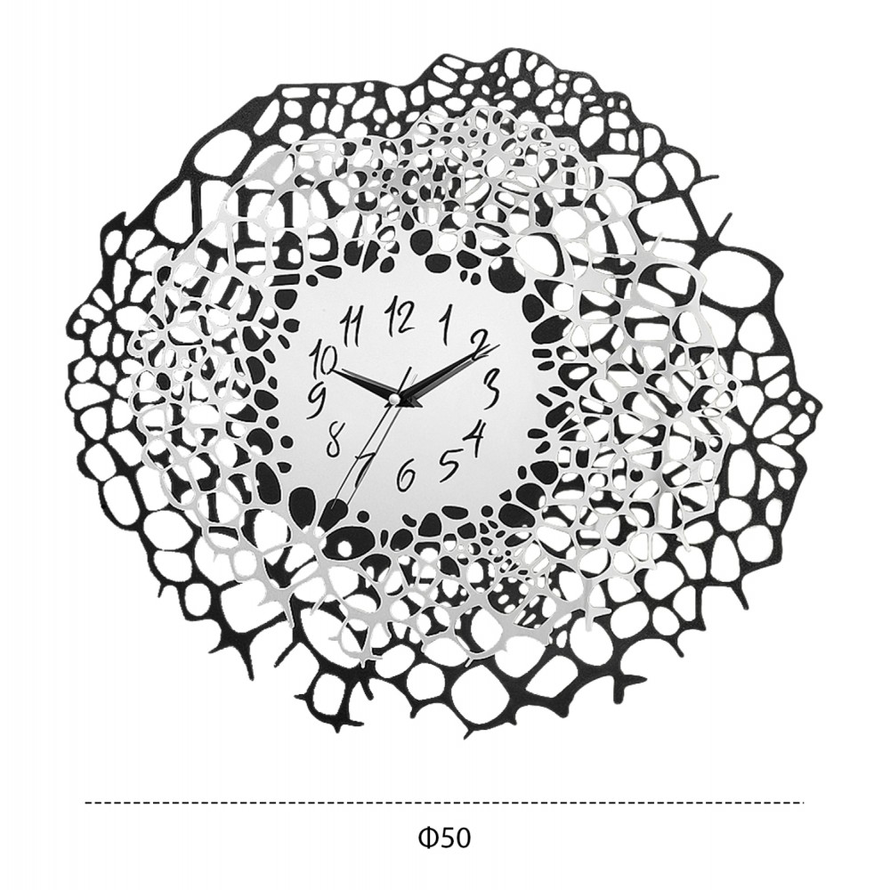 Ρολόι τοίχου από mdf/καθρέφτη σε χρώμα μαύρο Φ50