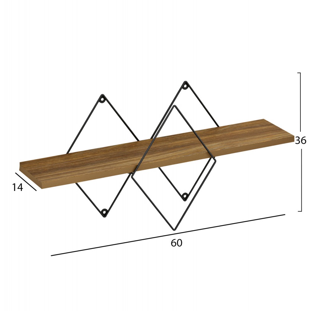 Ραφιέρα τοίχου "CHANTRIA" από μέταλλο σε χρώμα φυσικό οακ και μαύρο 60x14x36