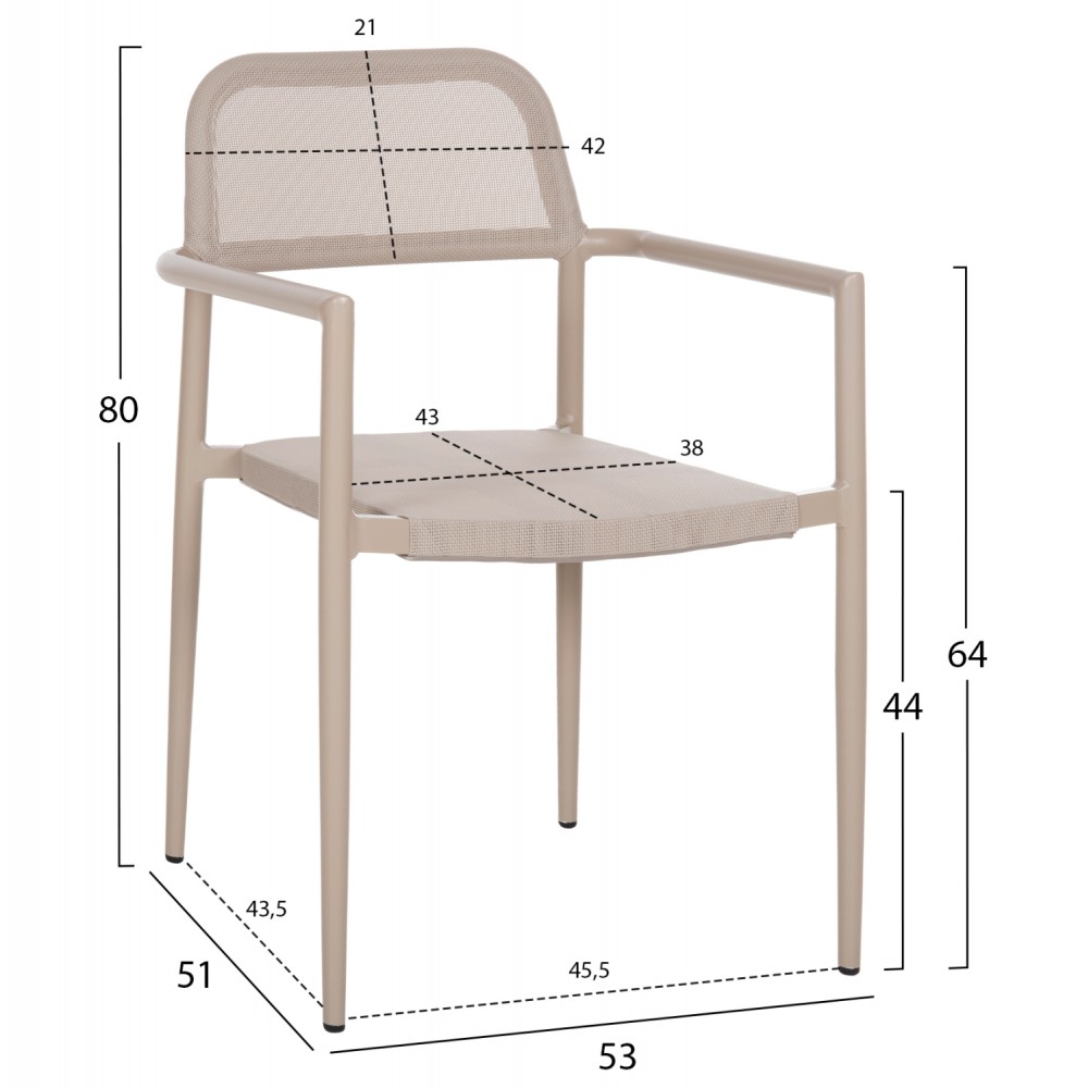 Πολυθρόνα "RONNY" από αλουμίνιο/textilene σε σαμπανί χρώμα 53x51x80