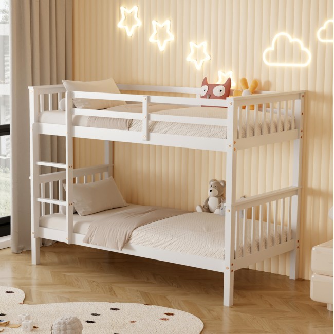 Κουκέτα κρεβάτι "LANTAI" από ξύλο σε χρώμα λευκό 199x100,5x150