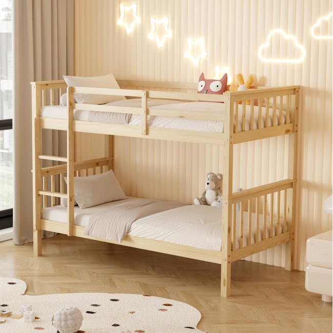 Κουκέτα κρεβάτι "LANTAI" από ξύλο σε χρώμα φυσικό 199x100,5x150