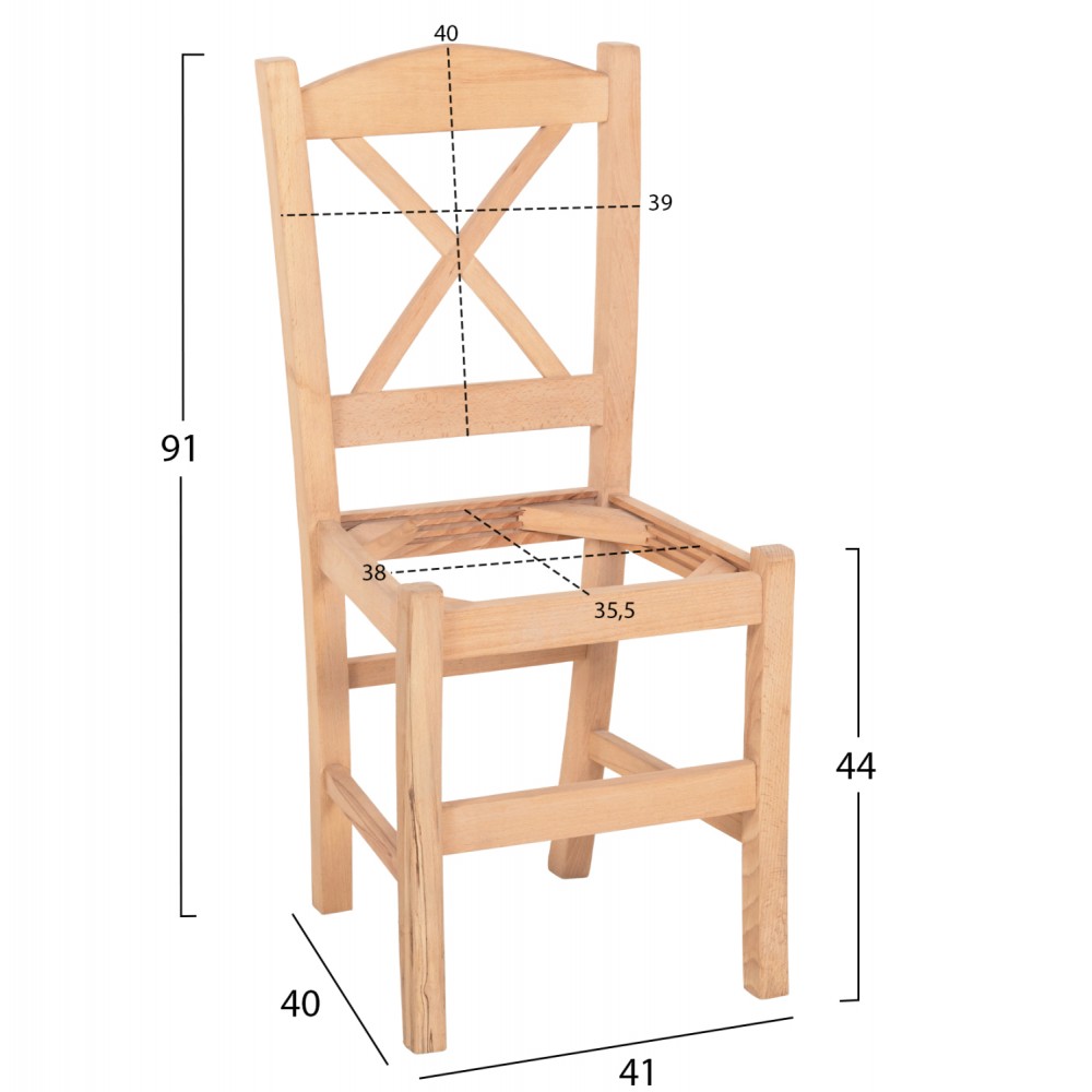 Καρέκλα καφενείου "RIO" από ξύλο άβαφη 41x40x91