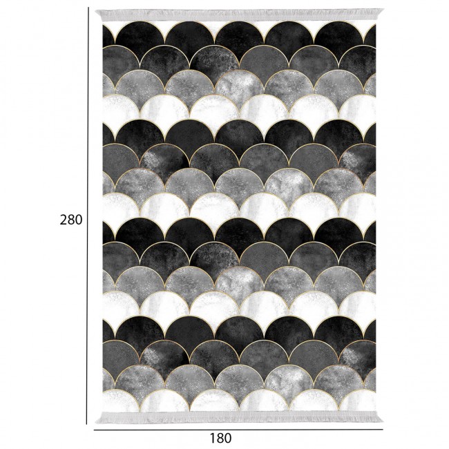 Χαλί "JOSIANE" με κρόσια από πολυεστέρα σε χρώμα μαύρο/γκρι 180X280