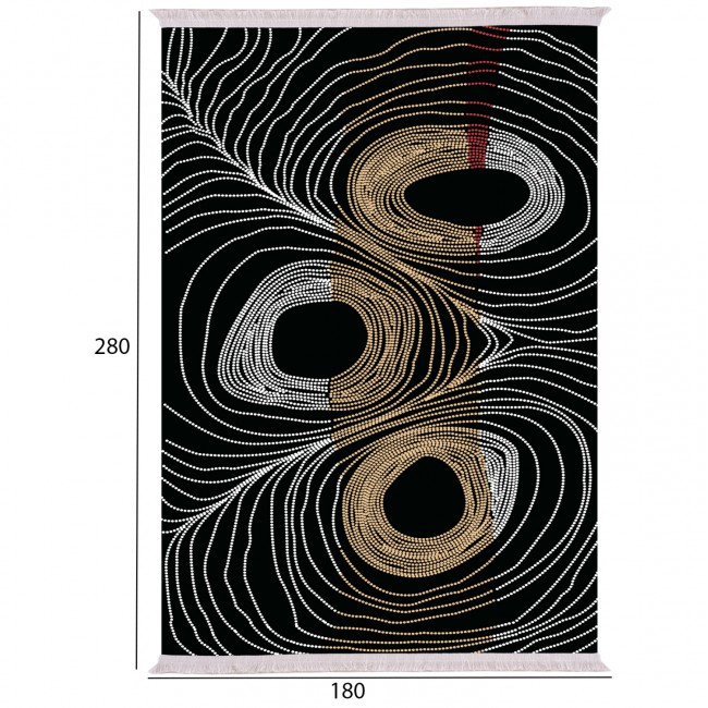 Χαλί "JOSIANE" με κρόσια από πολυεστέρα σε χρώμα μαύρο/γκρι/χρυσό 180X280