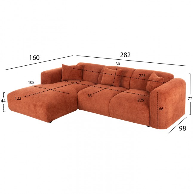 Γωνιακός καναπές "BRICKEN" με αριστερή γωνία από mdf/ύφασμα σε κεραμιδί χρώμα 282x160x72