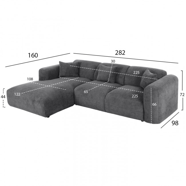 Γωνιακός καναπές "BRICKEN" με αριστερή γωνία από mdf/ύφασμα σε ανθρακί χρώμα 282x160x72