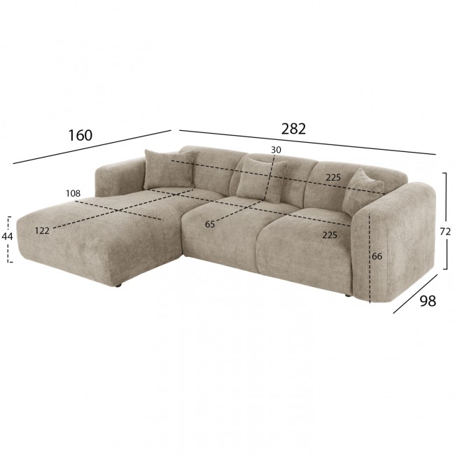 Γωνιακός καναπές "BRICKEN" με αριστερή γωνία από mdf/ύφασμα σε μπεζ χρώμα 282x160x72