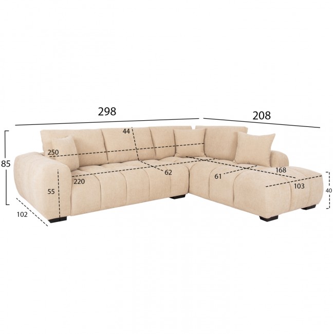 Γωνιακός καναπές "COVEN" με δεξιά γωνία από ξύλο/ύφασμα σε μαύρο/εκρού χρώμα 298x208x85