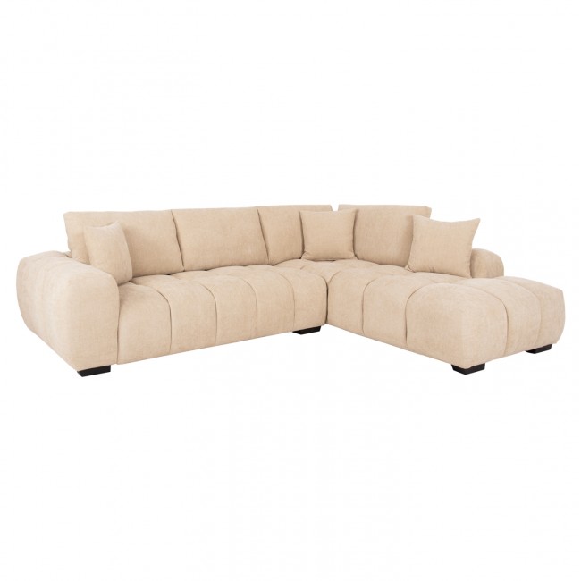 Γωνιακός καναπές "COVEN" με δεξιά γωνία από ξύλο/ύφασμα σε μαύρο/εκρού χρώμα 298x208x85