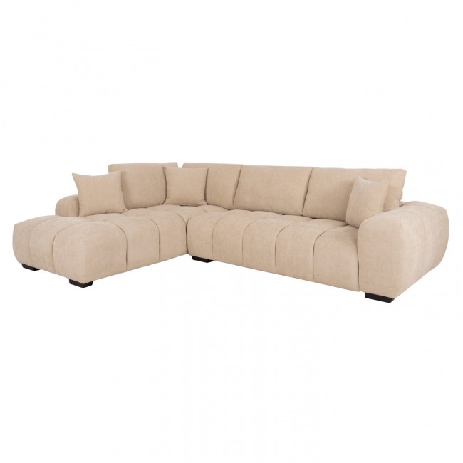 Γωνιακός καναπές "COVEN" με αριστερή γωνία από ξύλο/ύφασμα σε μαύρο/εκρού χρώμα 298x208x85