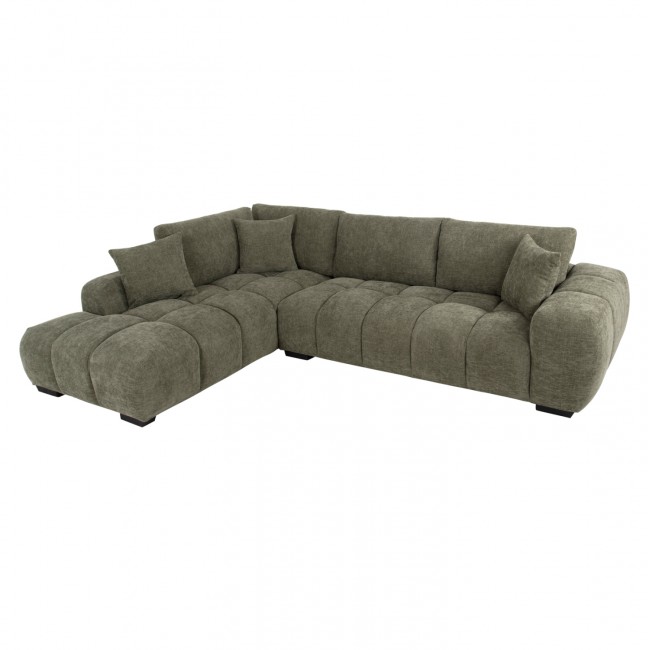 Γωνιακός καναπές "COVEN" με αριστερή γωνία από ξύλο/ύφασμα σε μαύρο/πράσινο χρώμα 298x208x85