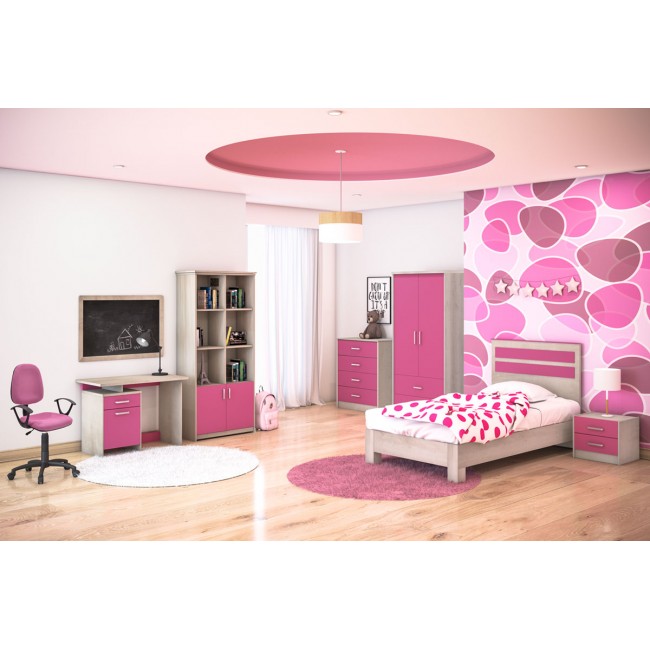 Συρταριέρα παιδική "LΟΟΝΕΥ" με 4 συρτάρια σε χρώμα castillo-ροζ 80x40x95