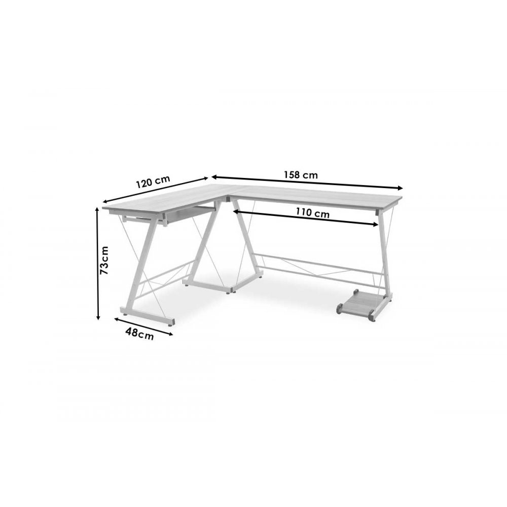 Γωνιακό γραφείο "LEVI" από MDF-μέταλλο σε φυσικό-λευκό χρώμα 158x120x73