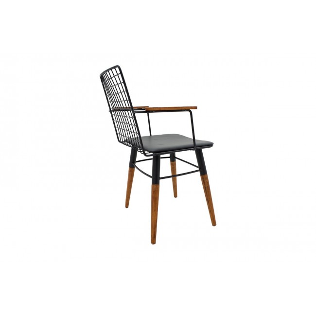 Πολυθρόνα "EDRIC" από μέταλλο-ξύλο-τεχνόδερμα σε μαύρο-καφέ χρώμα 55x57x82