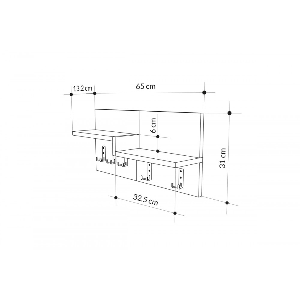 Κρεμάστρα τοίχου "HARM" σε oak/λευκό χρώμα 65x15x31